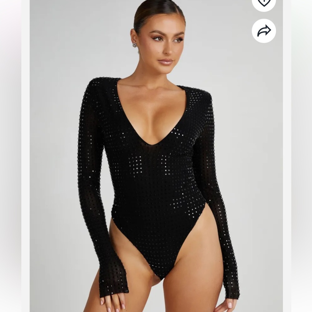 NWT Meshki Kennan Square Diamanté Bodysuit size Medium